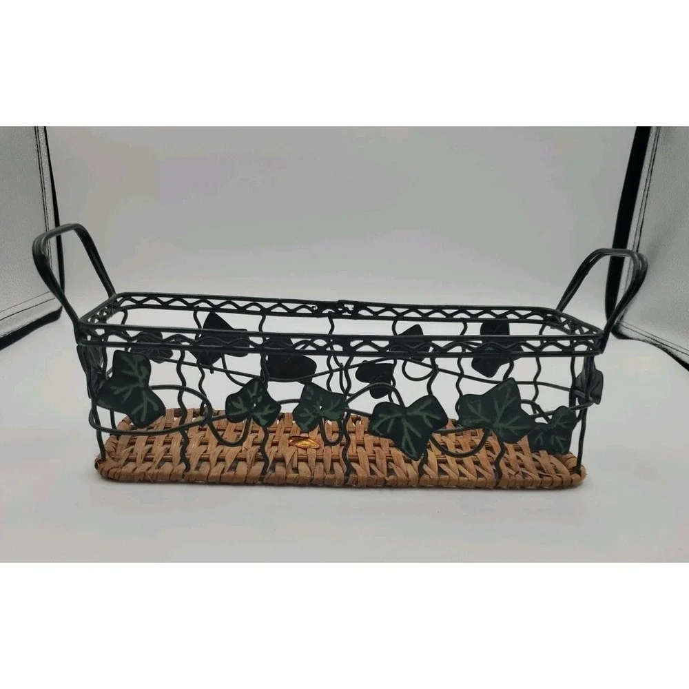 Ivy Leaf Metal Basket With Wicker Bottom Rectangular Centerpiece Fruit Basket